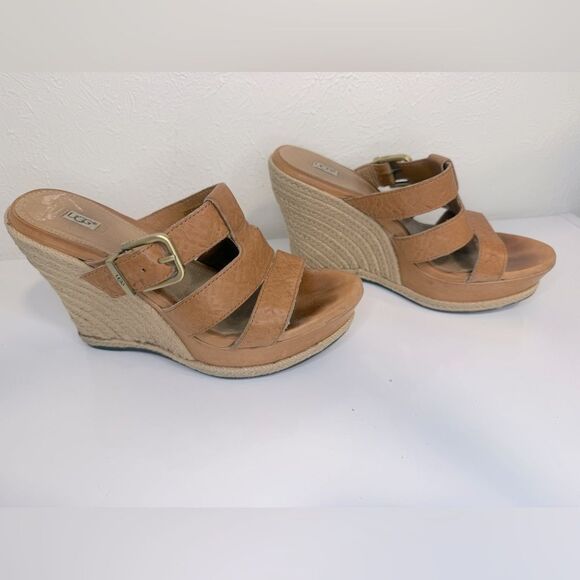 UGG hedy embossed leather espradille wedge sandals, size 7.5 - Picture 5 of 8